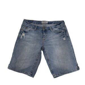 Aeropostale Womens Distressed Bermuda Denim Shorts 7/8 Low rise Blue Cotton
